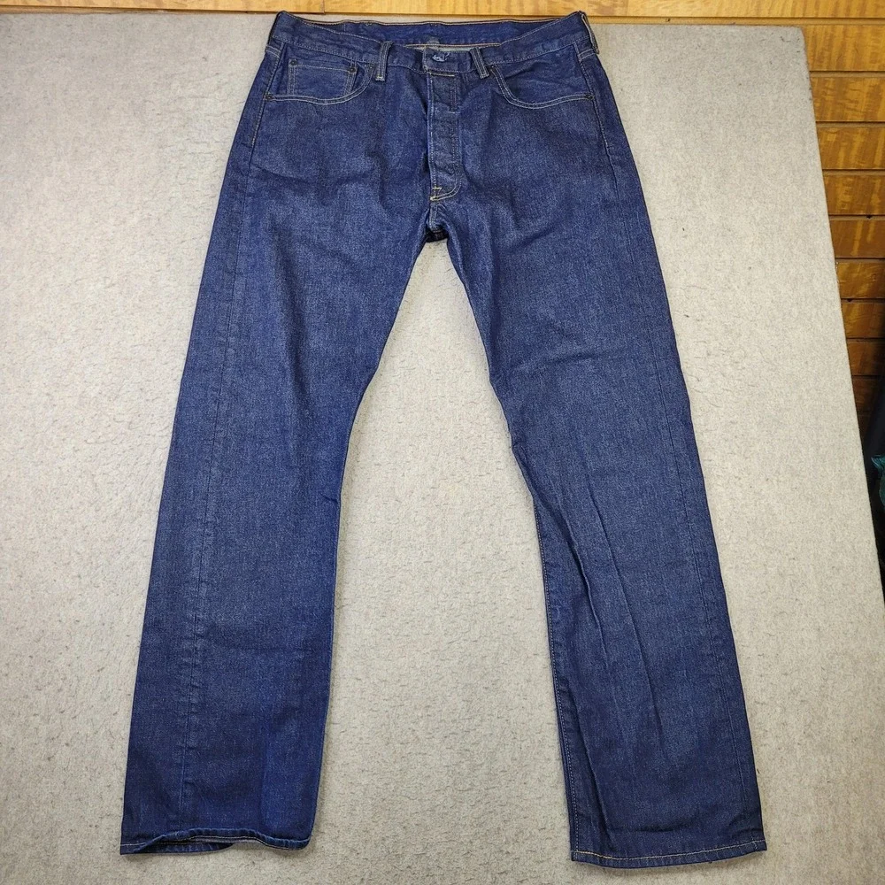 NEW Levis 501 BUTTON FLY Original Mens 38x34 Straight Dark Wash Denim Blue Jeans